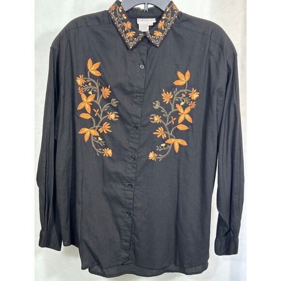 Vintage Together Black Embroidered Button Down Shirt 2X Floral Western - Picture 1 of 7